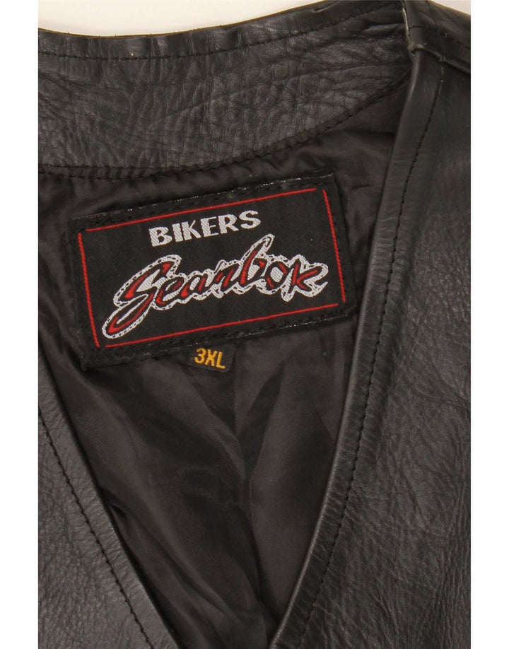 Chaleco de cuero motociclista vintage para hombre 3XL Negro