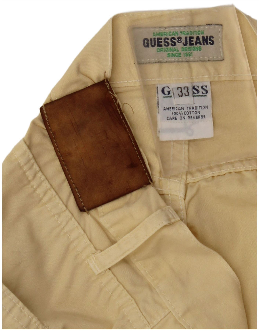 GUESS Pantalones casuales rectos para hombre W33 L32 Algodón amarillo
