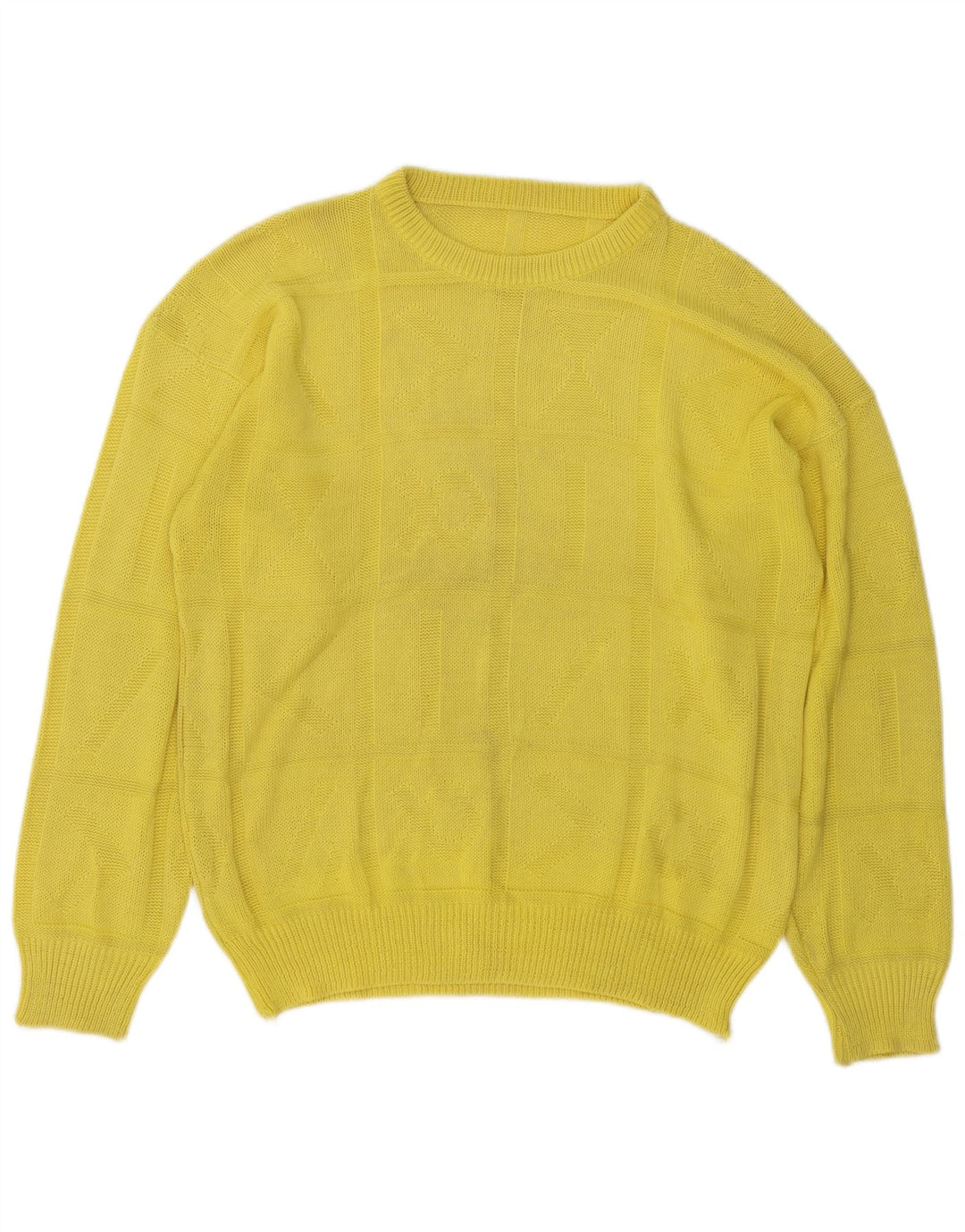 Vintage hombres cuello redondo jersey suéter medio amarillo