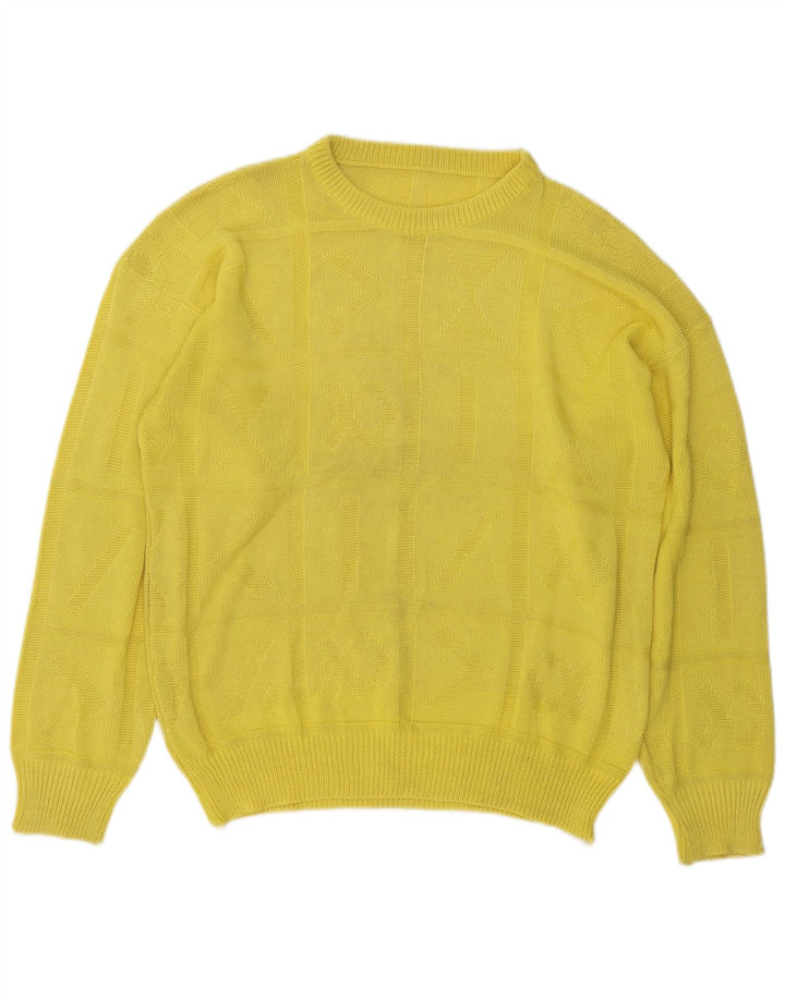 Vintage hombres cuello redondo jersey suéter medio amarillo