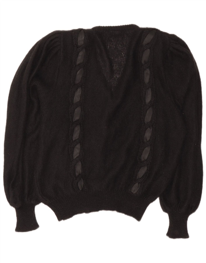 Vintage mujer Cardigan suéter EU 40 Medio Negro Mohair
