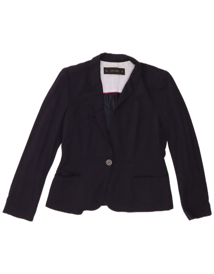 Zara Chaqueta Blazer De 1 Botón para Mujer UK 44 Grande Viscosa Azul Marino