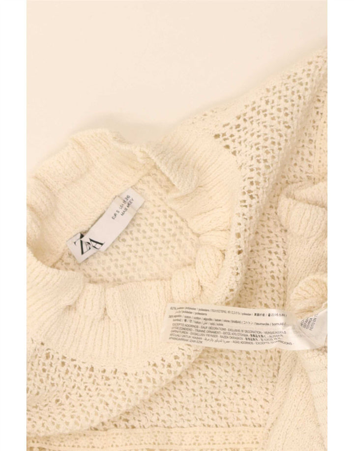 Zara Mujer Crop Turtle Neck Jumper Sweater UK 8 Small Beige Poliéster