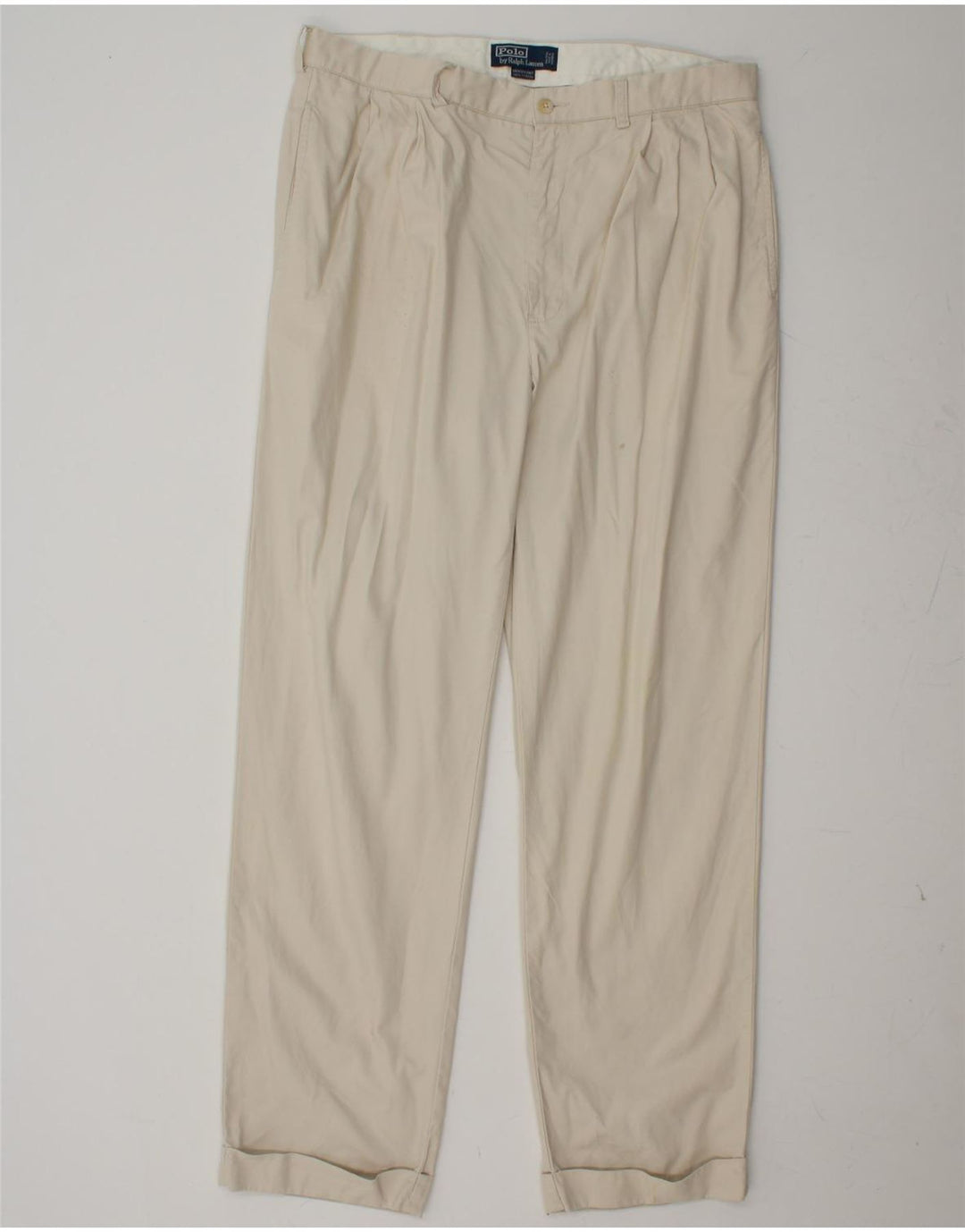 POLO RALPH LAUREN Pantalón chino con pinzas para hombre W35 L32 Algodón blanco roto