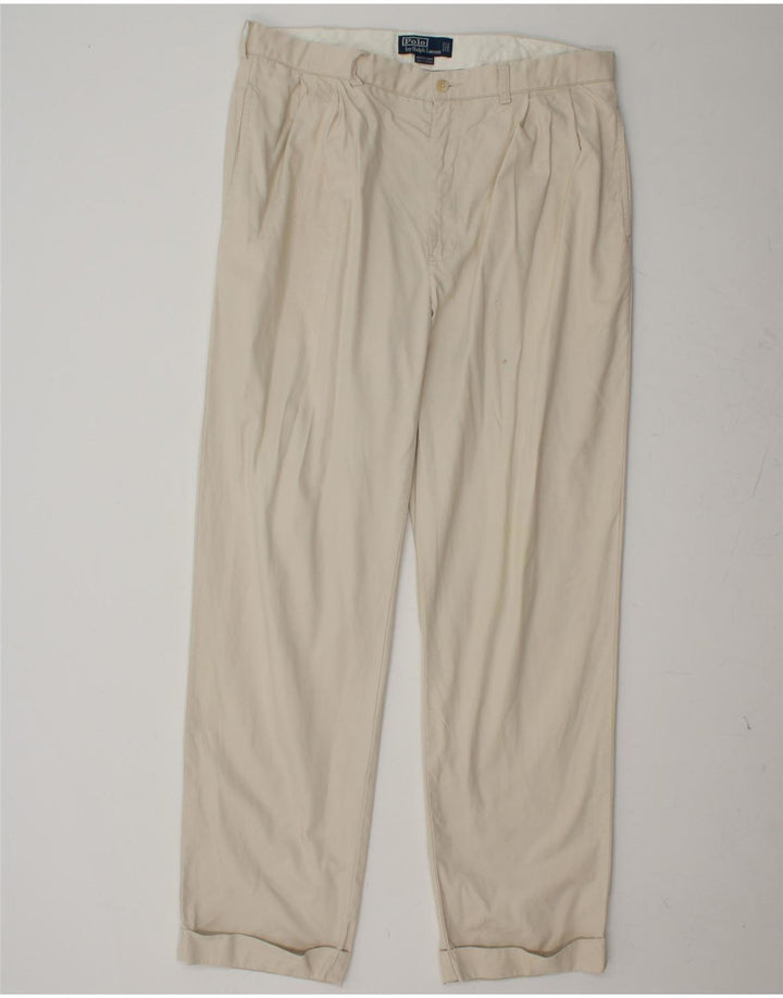 POLO RALPH LAUREN Pantalón chino con pinzas para hombre W35 L32 Algodón blanco roto