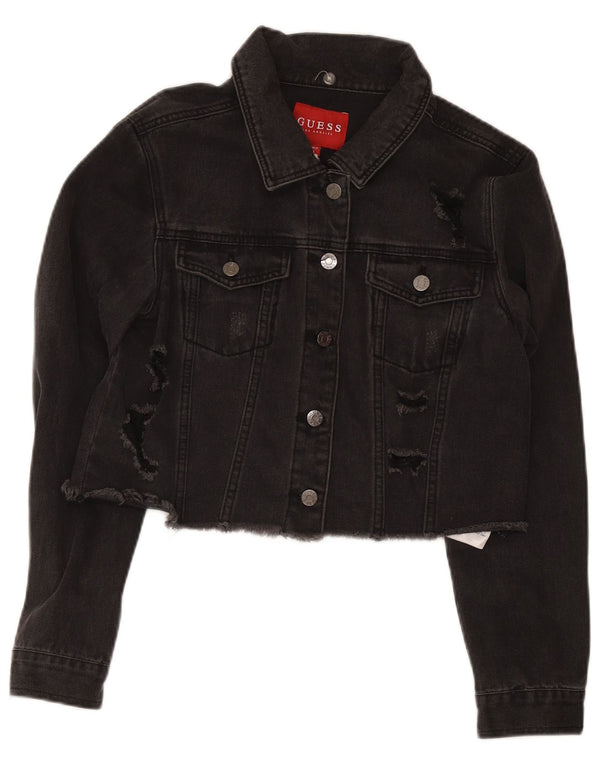 Guess Chaqueta Vaquera Corta Desgastada para Mujer UK 12 Mediana Algodón Negro