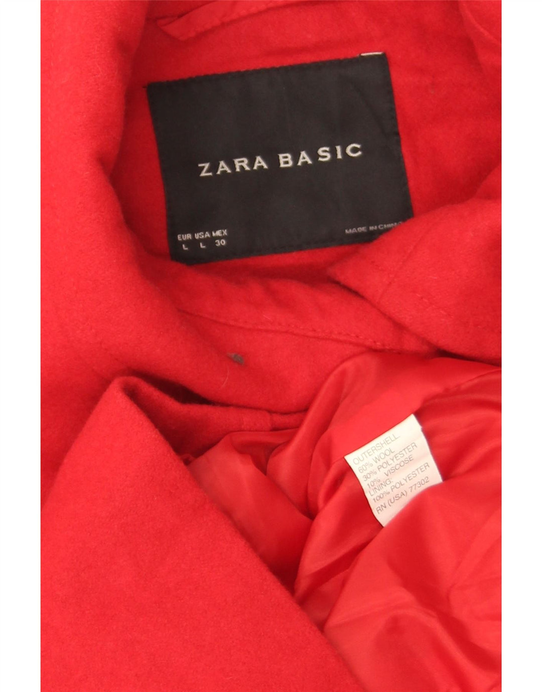 Zara Mujer Chaquetón Corto UK 46 Grande Lana Roja