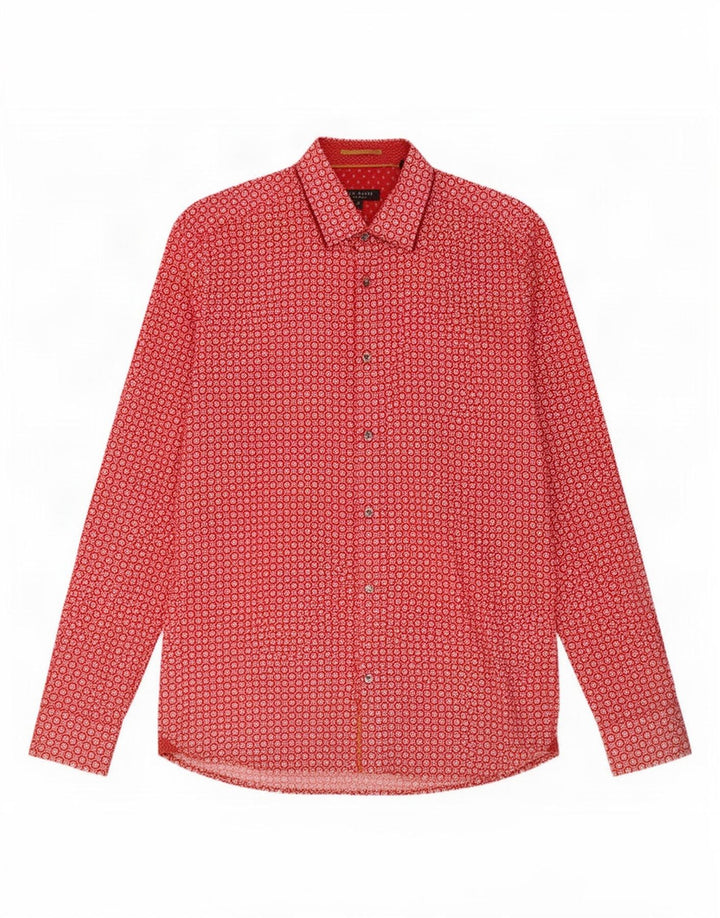 Ted Baker Camisa para hombre Talla 3 Algodón geométrico rojo mediano
