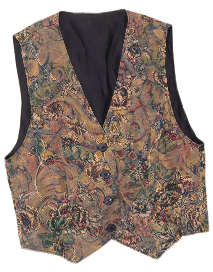 Vintage mujer chaleco Reino Unido 12 medio multicolor floral