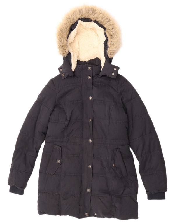 Abrigo acolchado Sherpa con capucha para mujer de Fat Face UK 8 Small Poliéster azul marino
