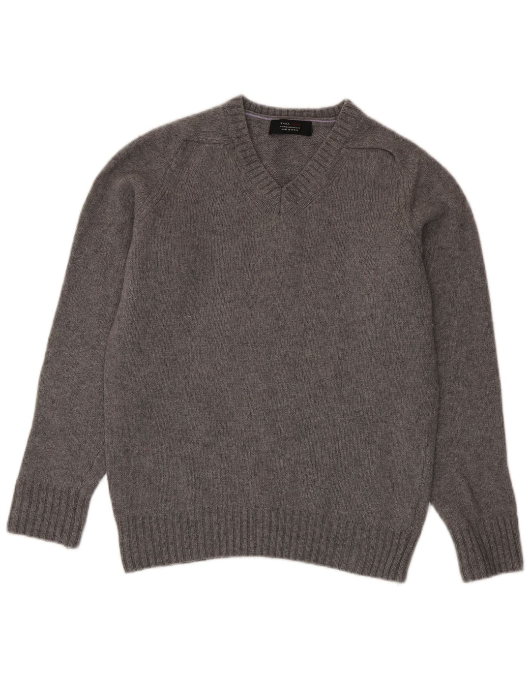 Zara Hombre Jersey Cuello Pico Lana Gris Medio