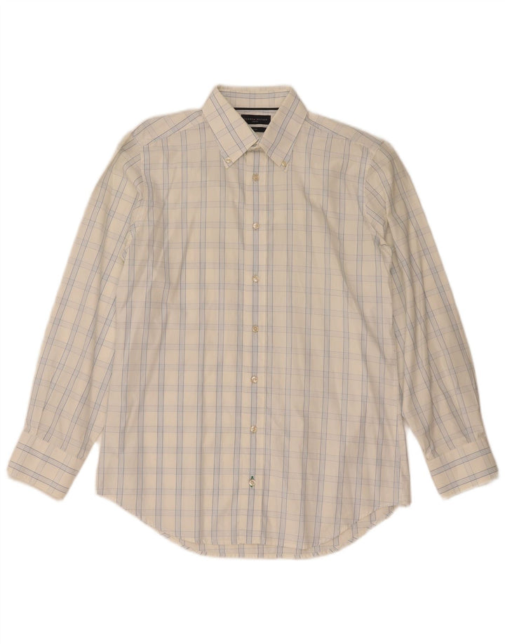 TOMMY HILFIGER Camisa ajustada para hombre Talla 38 15 Mediana Cuadros blancos