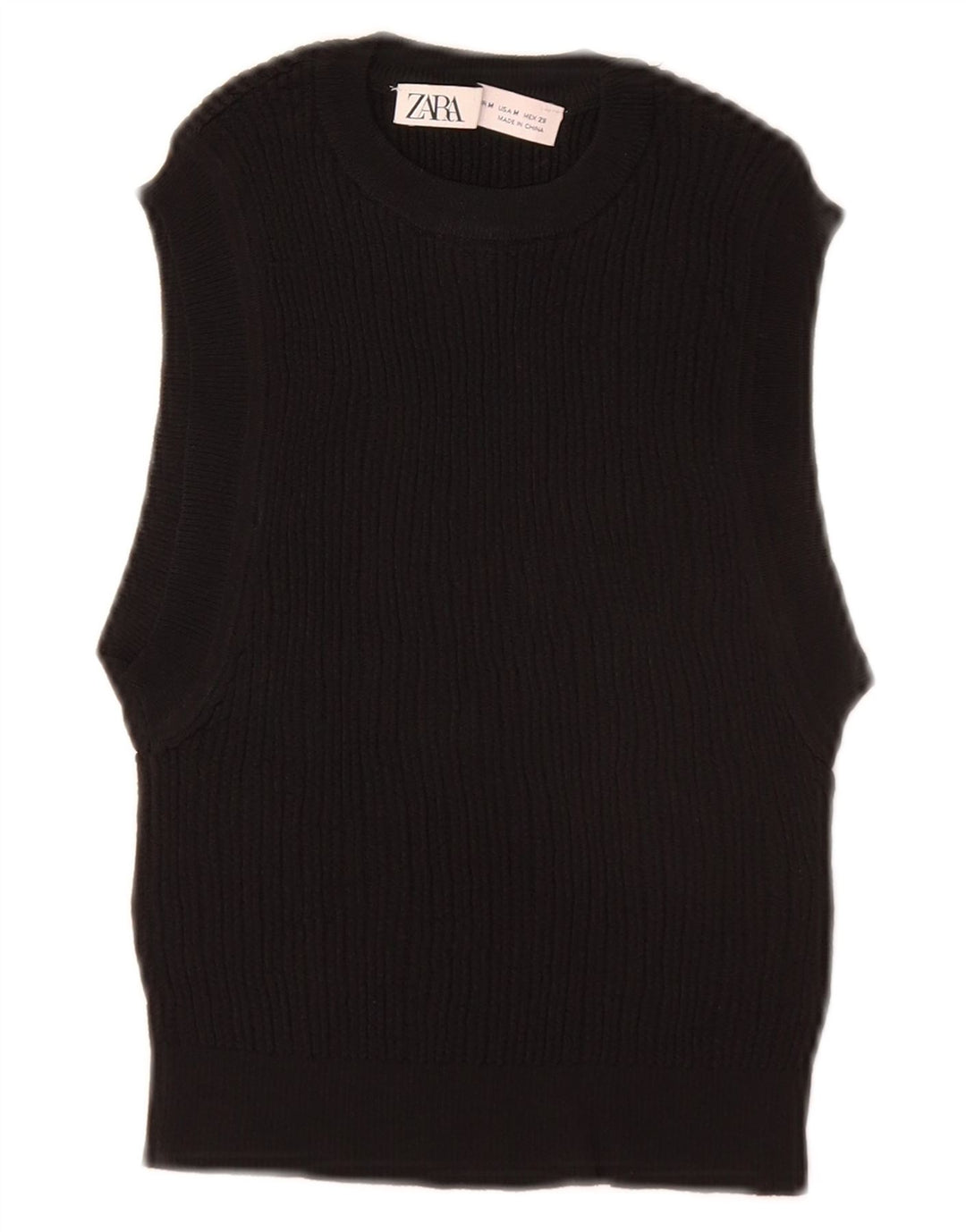 ZARA Mujer Crop Vest Tank Top UK 12 Medium Negro