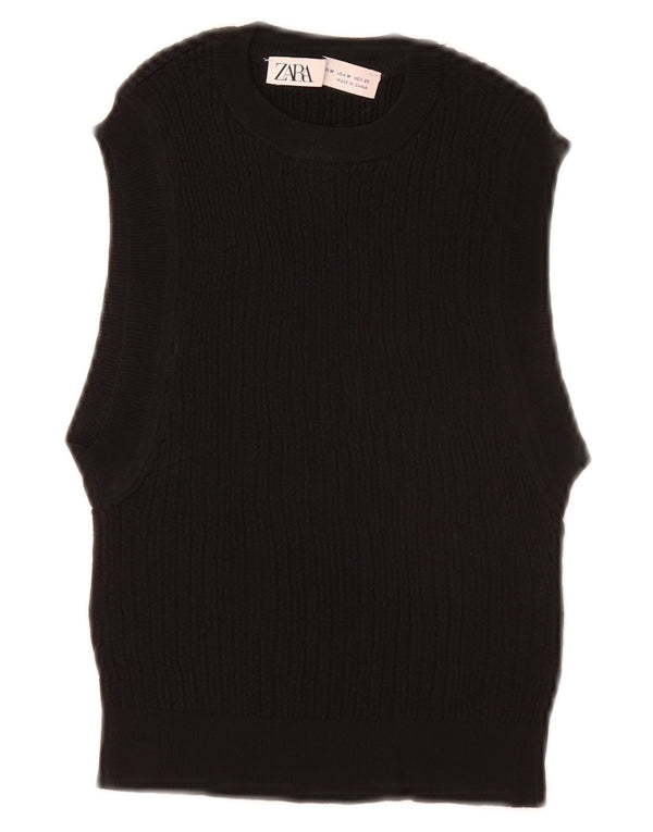 ZARA Mujer Crop Vest Tank Top UK 12 Medium Negro