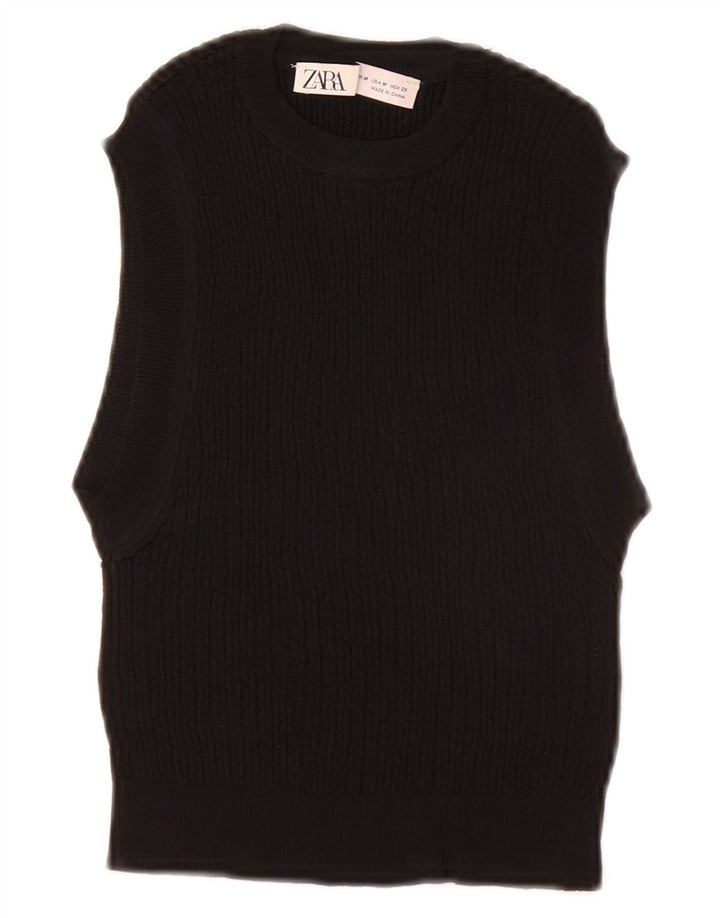 ZARA Mujer Crop Vest Tank Top UK 12 Medium Negro