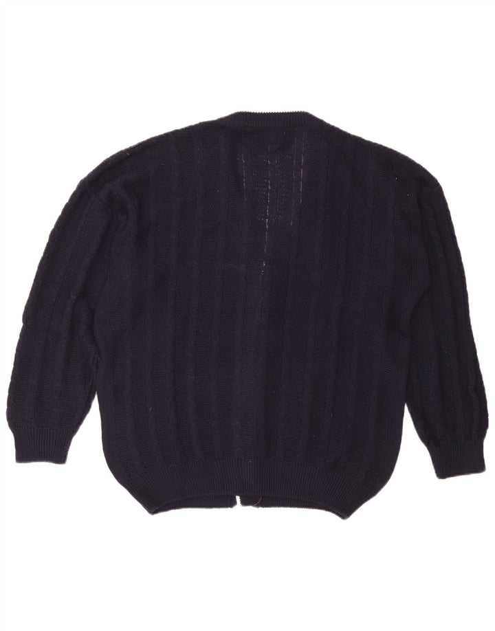 Vintage hombres Cardigan suéter grande azul marino algodón