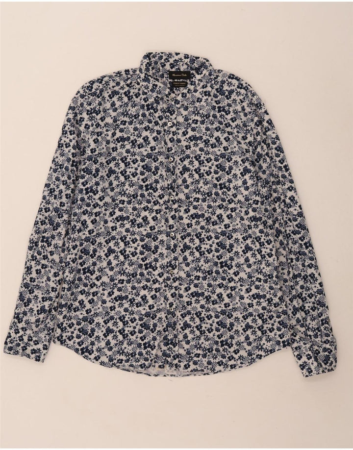 Camisa Massimo Dutti Hombre XL Algodón Floral Azul