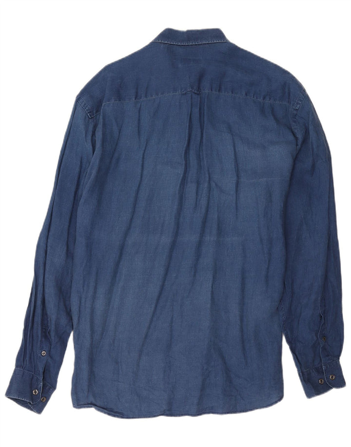Camisa Massimo Dutti Hombre XL Lino Azul Marino