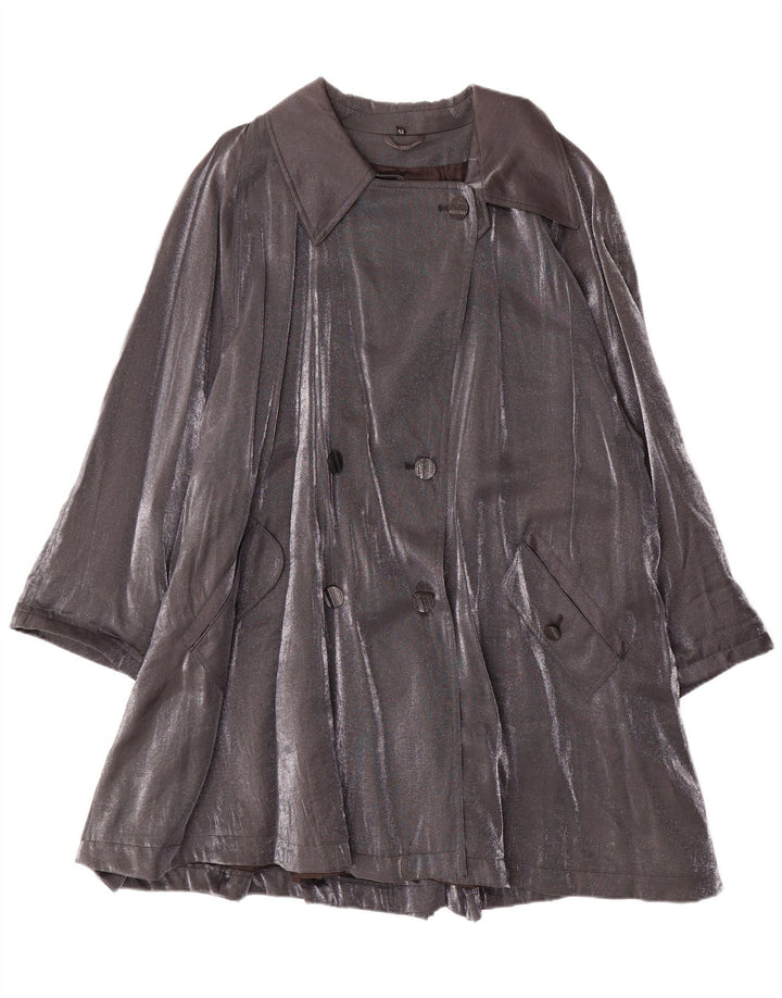 Abrigo vintage de mujer de gran tamaño con doble botonadura IT 42 Viscosa gris medio