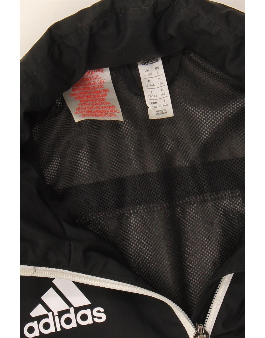ADIDAS Boys Hooded Tracksuit Top Jacket 13-14 Years Black Polyester Vintage Adidas and Second-Hand Adidas from Messina Hembry 