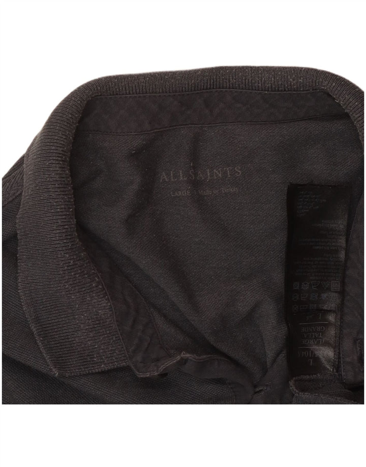 All Saints Polo de manga larga para hombre de algodón gris grande