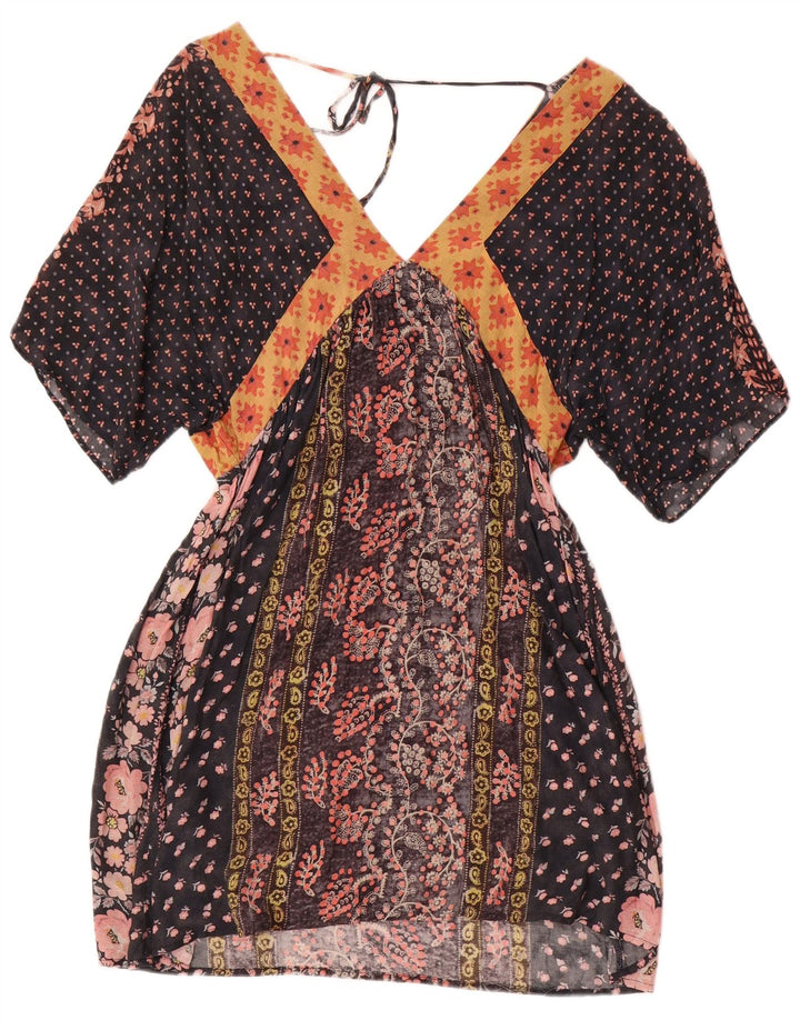 Zara Vestido Kaftan para Mujer UK 40 Mediano Negro Floral