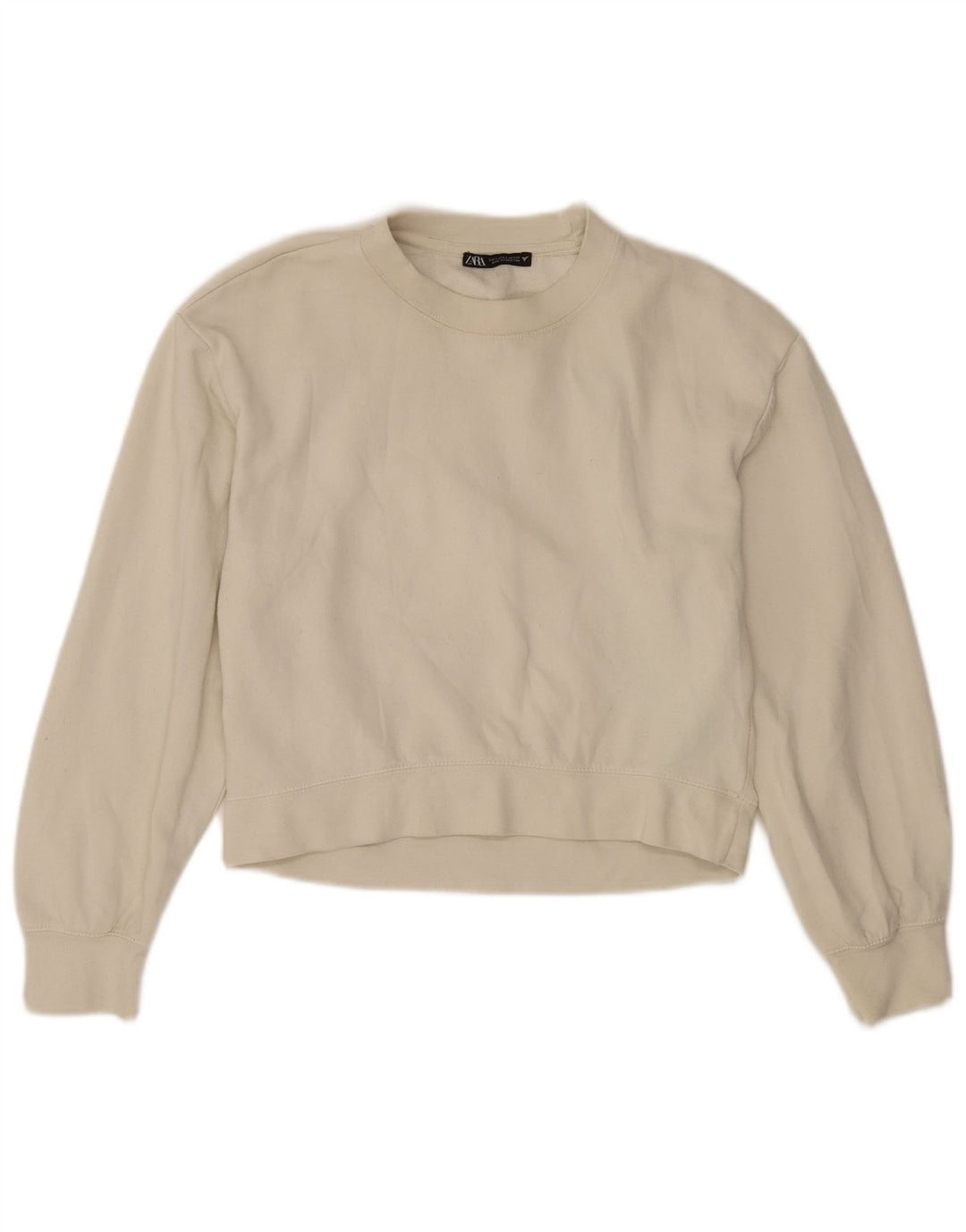 Zara Mujer Crop Sudadera Jumper UK 10 Small White Cotton