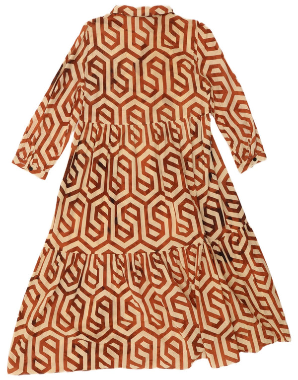 Zara Vestido Escalonado De Manga 3/4 para Mujer UK 40 Small Beige Geométrico