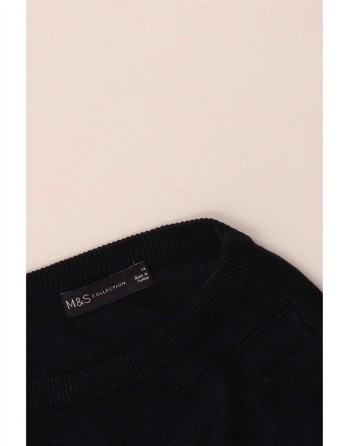 Marks & Spencer Suéter Corto con Cuello Redondo para Mujer UK 44 Medio Azul Marino