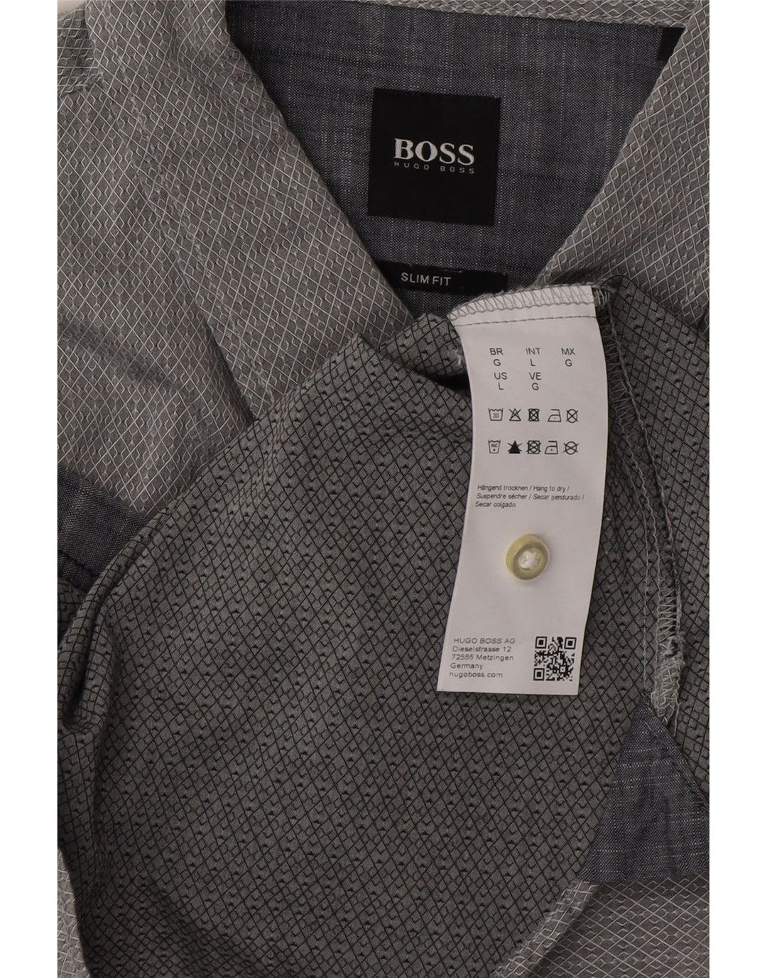 HUGO BOSS Hombre Camisa slim fit de algodón geométrico gris grande