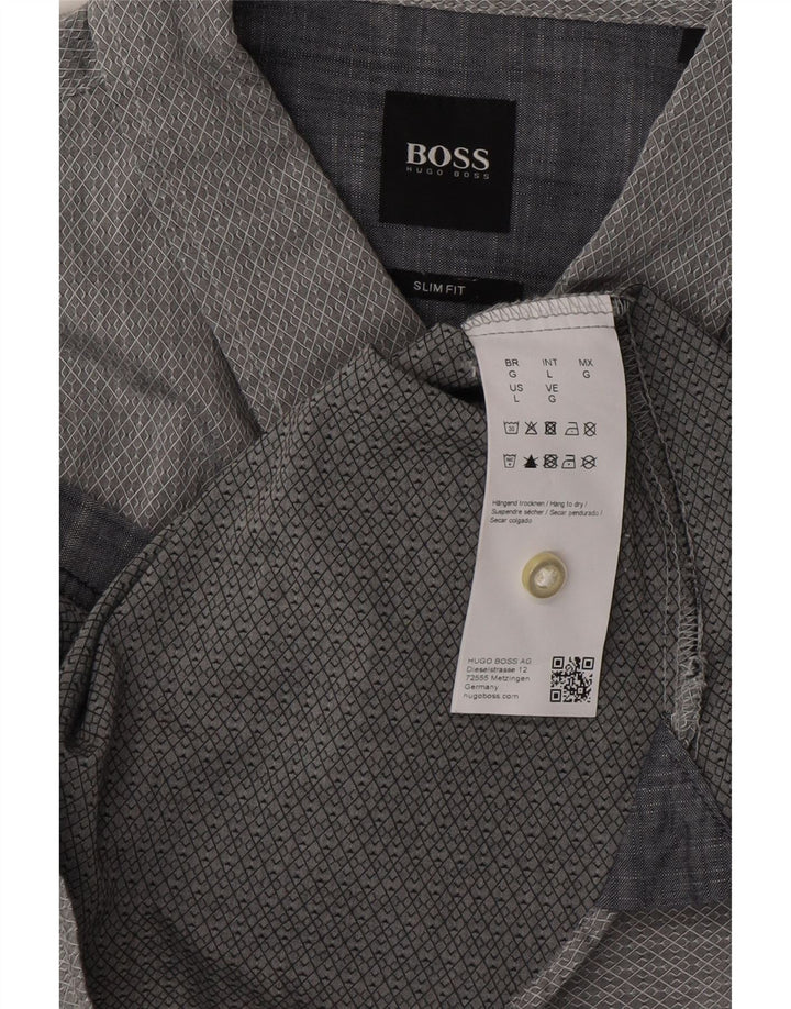 HUGO BOSS Hombre Camisa slim fit de algodón geométrico gris grande