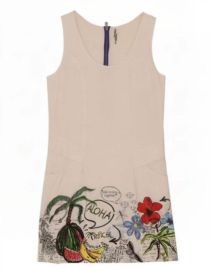 Desigual Vestido sin mangas para mujer EU 40 Viscosa floral blanca mediana