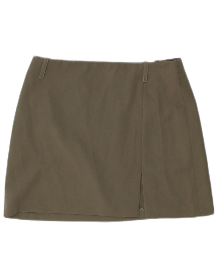VINTAGE Minifalda de cintura baja para mujer IT 40 Pequeña W28 Poliéster caqui