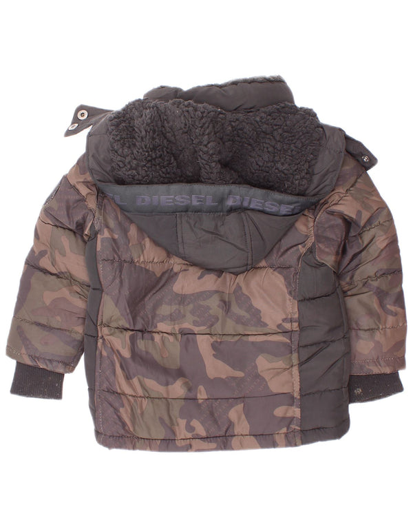 Diesel Chaqueta Acolchada con Capucha para Bebés 18-24 Meses Gris Camuflaje