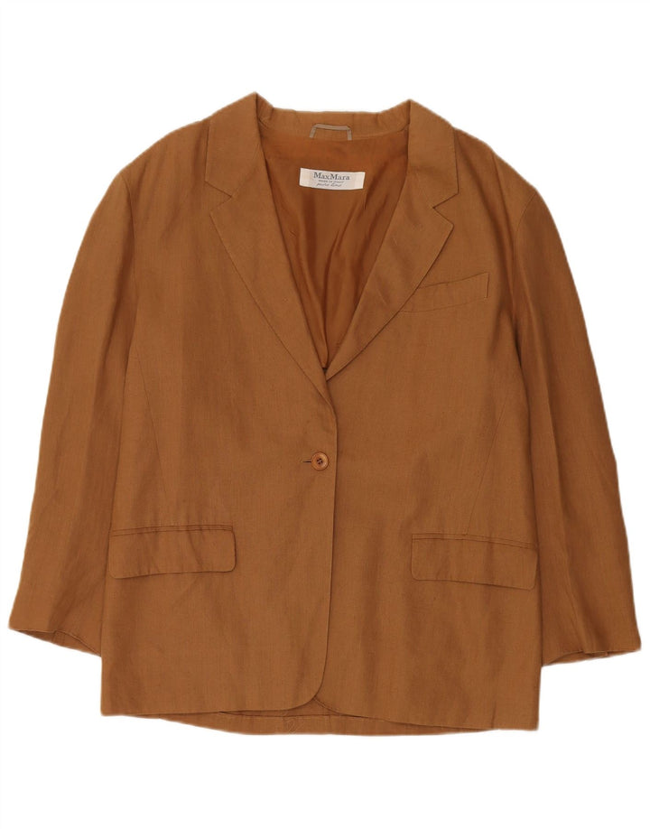 Max Mara Chaqueta Blazer de 1 Botón para Mujer UK 44 Grande Lino Marrón