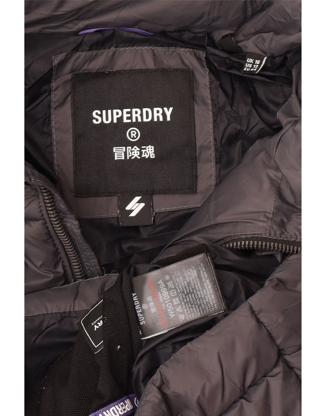 Superdry Chaqueta Acolchada Mujer UK 46 Grande Nylon Gris