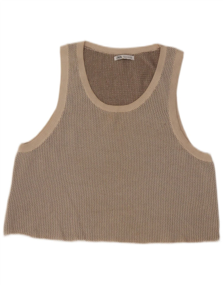 Zara Mujer Crop Vest Top UK 44 Medio Beige