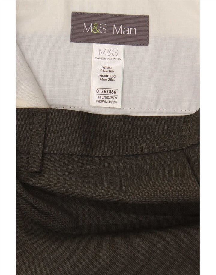 Marks & Spencer Pantalón de traje recto para hombre W36 L29 Poliéster marrón