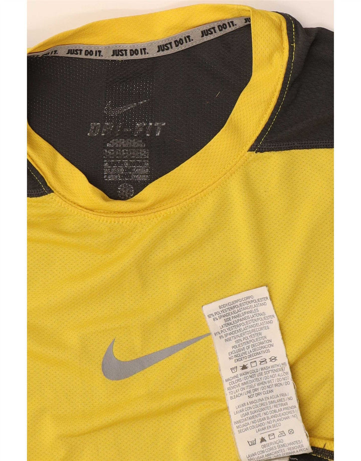 Camiseta sin mangas Dri Fit para hombre Nike Poliéster color block amarillo pequeño