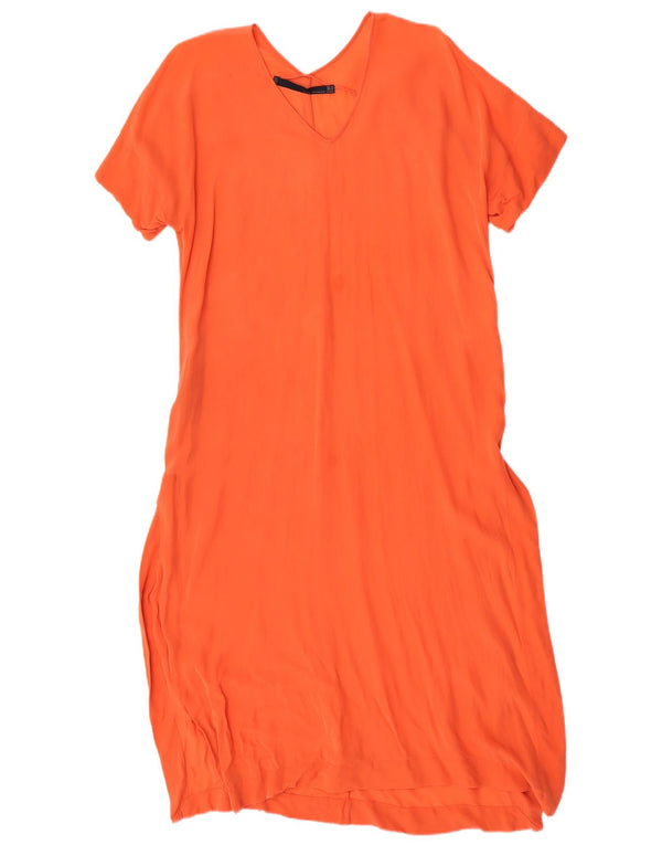 Zara Vestido largo transparente de manga corta para mujer UK 44 Seda naranja mediana