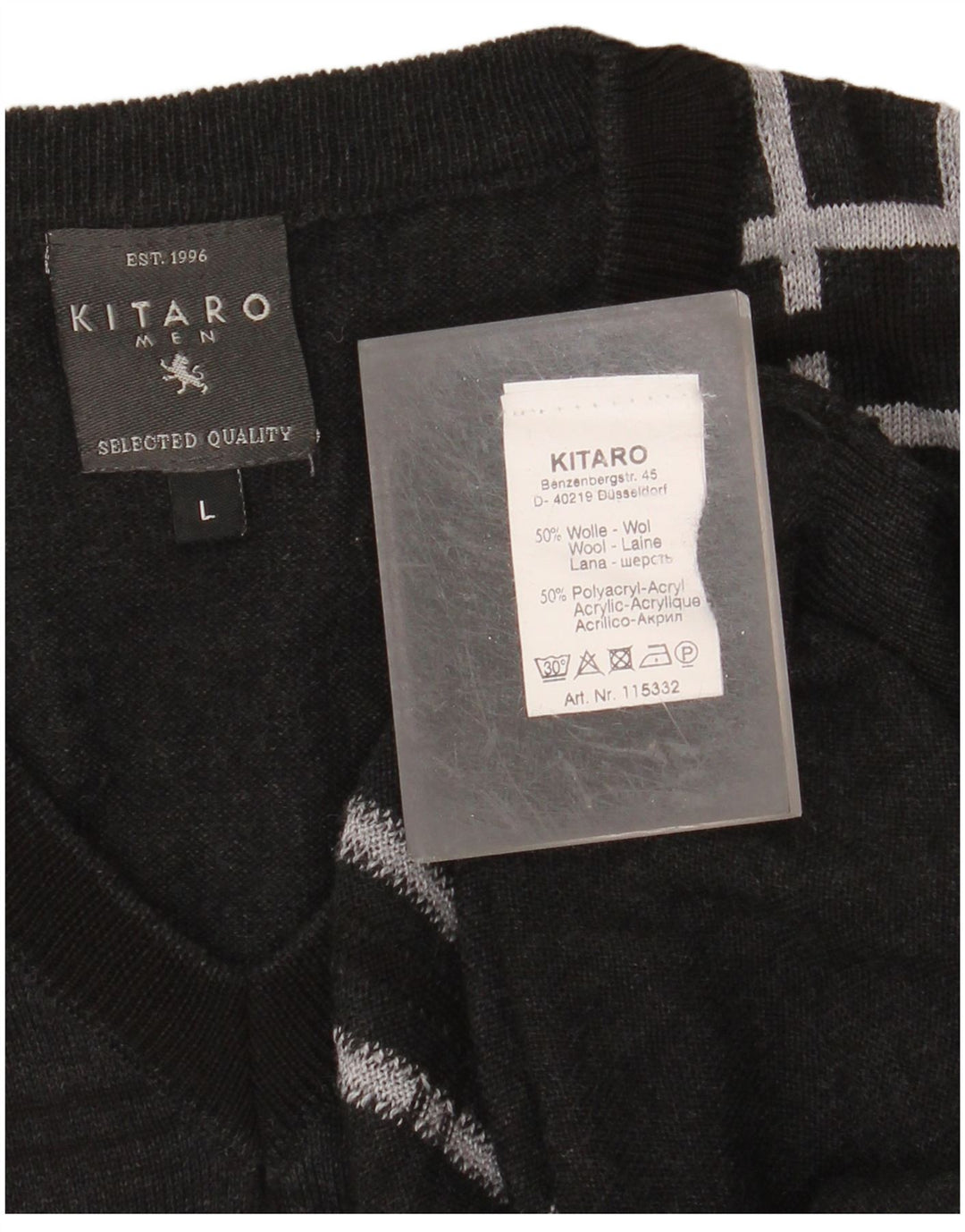 KITARO Jersey con cuello en V para hombre de lana a cuadros gris grande