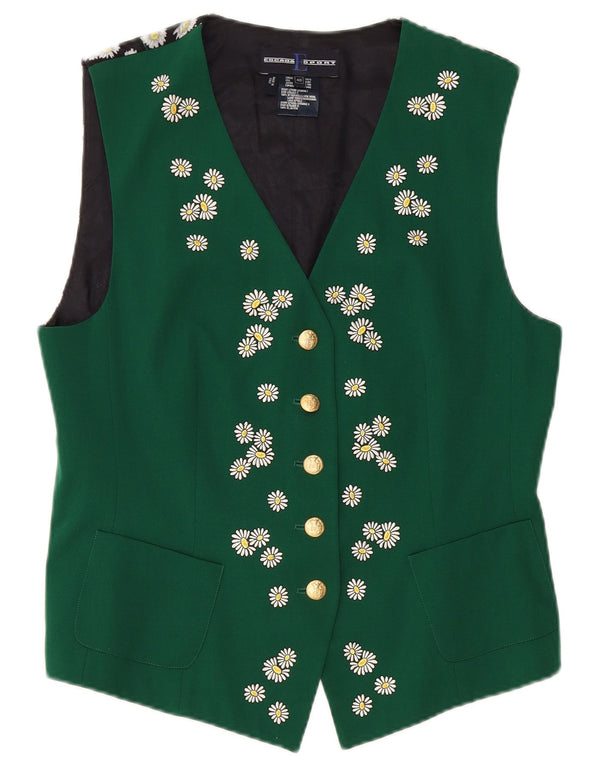 ESCADA Chaleco de Mujer EU 40 Verde Medio Floral Lana Virgen