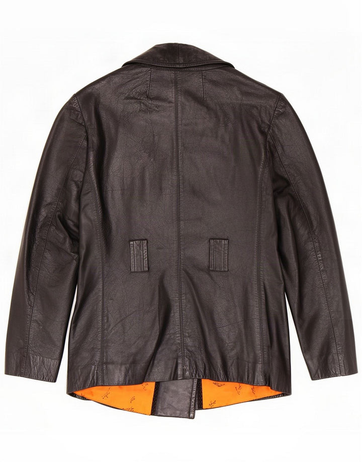 Chaqueta de cuero con doble botonadura vintage para mujer UK 44 Medium Black