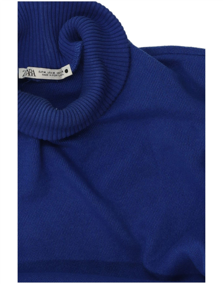 Zara Mujer Crop Turtle Neck Jumper Sweater UK 44 Azul Medio