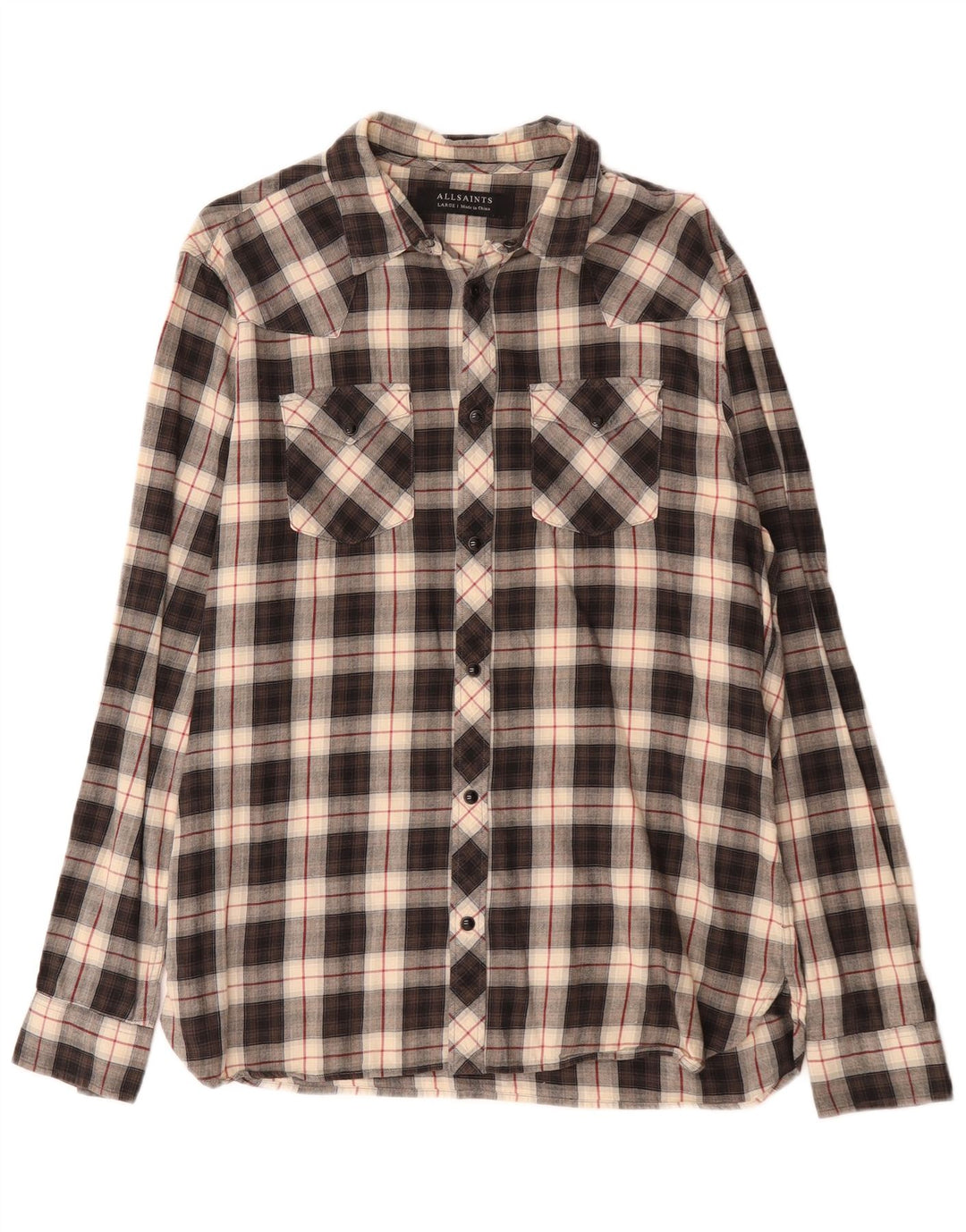 All Saints Camisa de franela para hombre Algodón a cuadros negros grandes