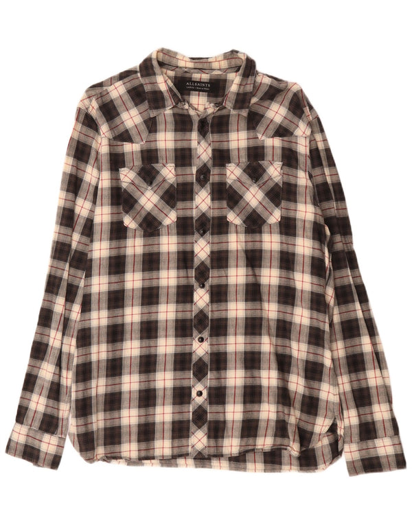 All Saints Camisa de franela para hombre Algodón a cuadros negros grandes