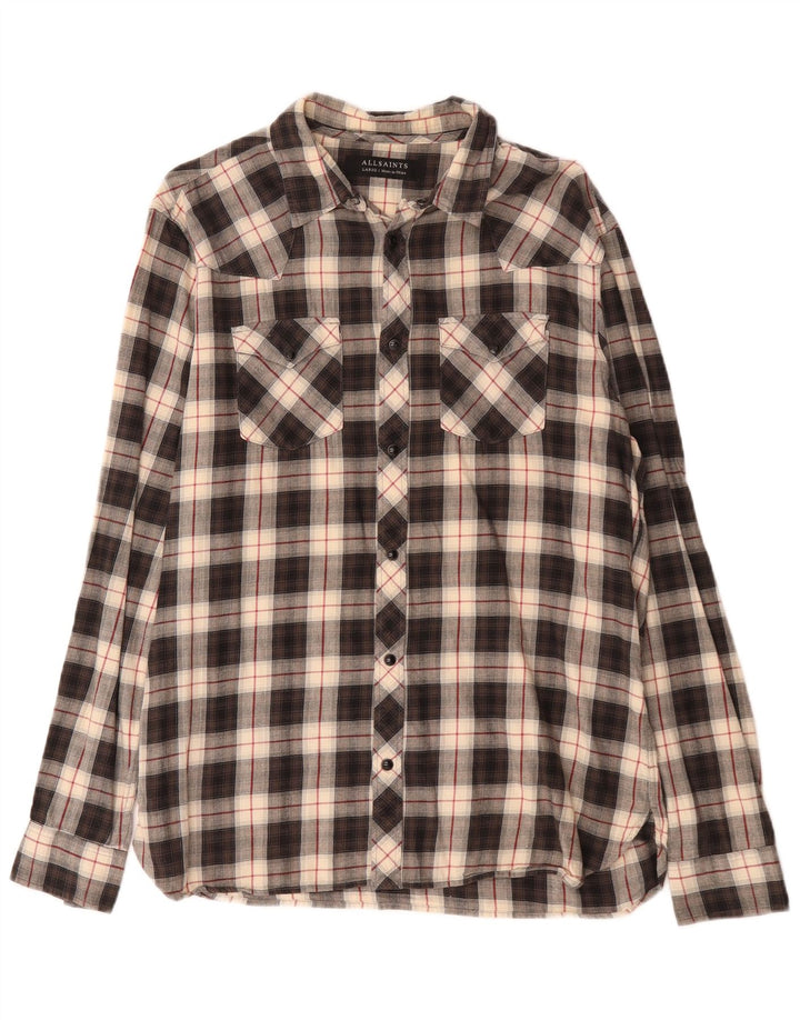 All Saints Camisa de franela para hombre Algodón a cuadros negros grandes