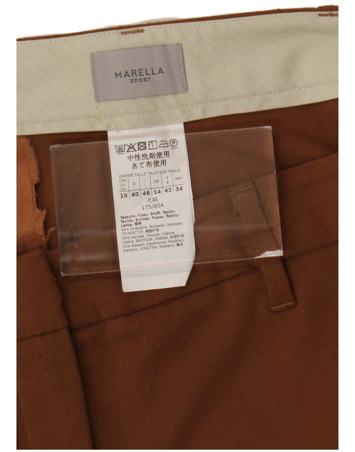 MARELLA Pantalones de traje ajustados para mujer UK 40 Large W34 L28 Marrón Poliéster