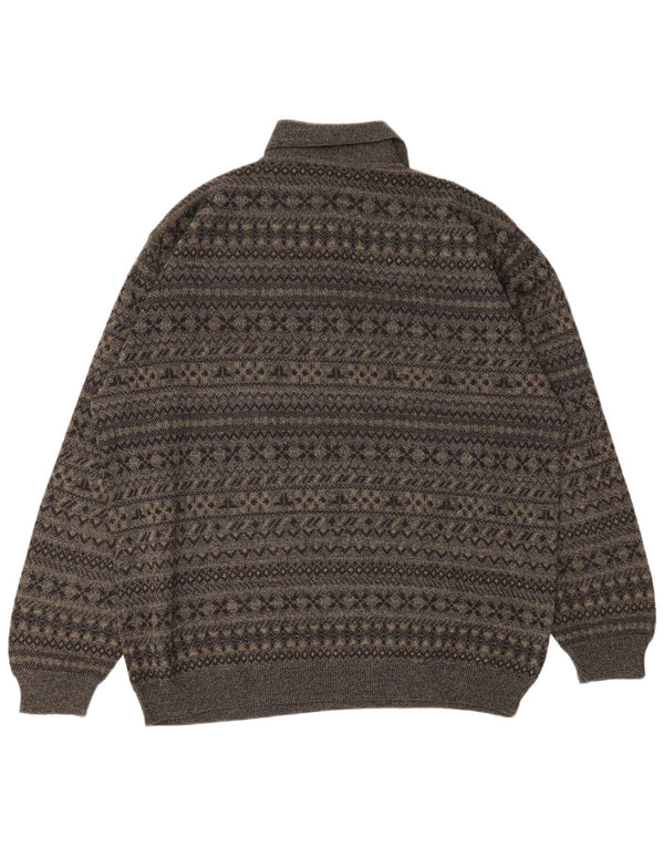Enzo Goti - Jersey de cuello polo para hombre, talla 2XL, lana gris Fair Isle