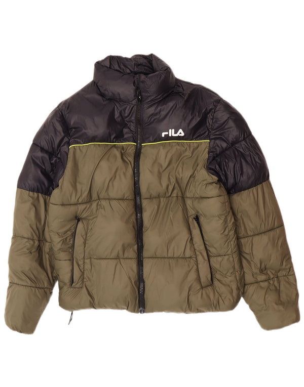 Fila Chaqueta acolchada con capucha para hombre UK 36 Small Caqui Colorblock Nylon
